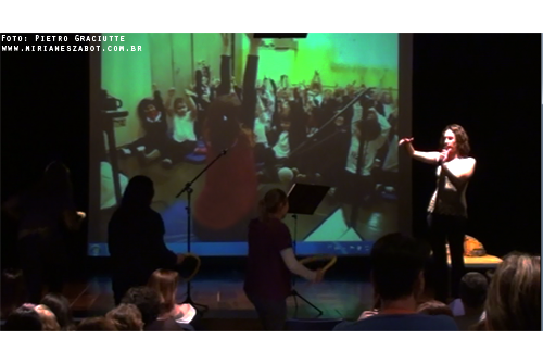 (SESI M&uacute;sica &ndash; Arte-Educa&ccedil;&atilde;o 2012. SESI P&oacute;lo Mau&aacute;/SP &ndash; no evento &ldquo;Saber em A&ccedil;&atilde;o 2012&rdquo; &ndash; 02/07/12). Viv&ecirc;ncia com Educadores: OFICINA &ldquo;MUSICALIZA&Ccedil;&Atilde;O INFANTIL - Quem n&atilde;o viu&rdquo; - Mirian&ecirc;s Zabot. Professores da rede educacional SESI - 130 pessoas. Produ&ccedil;&atilde;o: Din&acirc;mica Eventos e Produ&ccedil;&otilde;es.