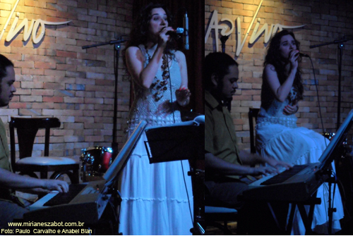 (S&atilde;o Paulo 23/06/2011 - Ao Vivo Music) Pr&eacute;-Estreia no NOVO Show Minha Terra Alheia - Mirian&ecirc;s Zabot. Piano: Felipe Siles. Percuss&atilde;o: Emilio Martins. Dire&ccedil;&atilde;o Art&iacute;stica: Vin&iacute;cius Piedade e Mirian&ecirc;s Zabot. Hair Stylists: Mauro de Oliveira. Fotos: Paulo Carvalho e Anabel Bian.