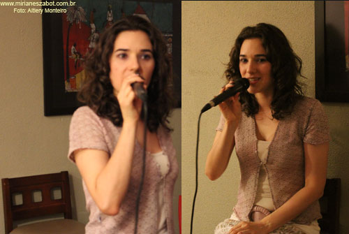(S&atilde;o Paulo 14/10/2011 - Ponto do livro - Livraria, caf&eacute; e arte) Pr&eacute;-Estreia no NOVO Show Minha Terra Alheia - Mirian&ecirc;s Zabot. Piano: Felipe Siles. Percuss&atilde;o: Carlos Brito Jr. Hair Stylists: Mauro de Oliveira. Fotos: Altiery Monteiro.